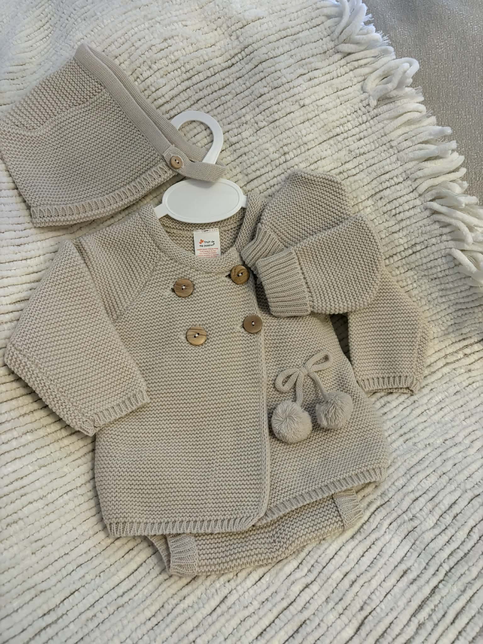 Baby boy beige 4 piece knitted set