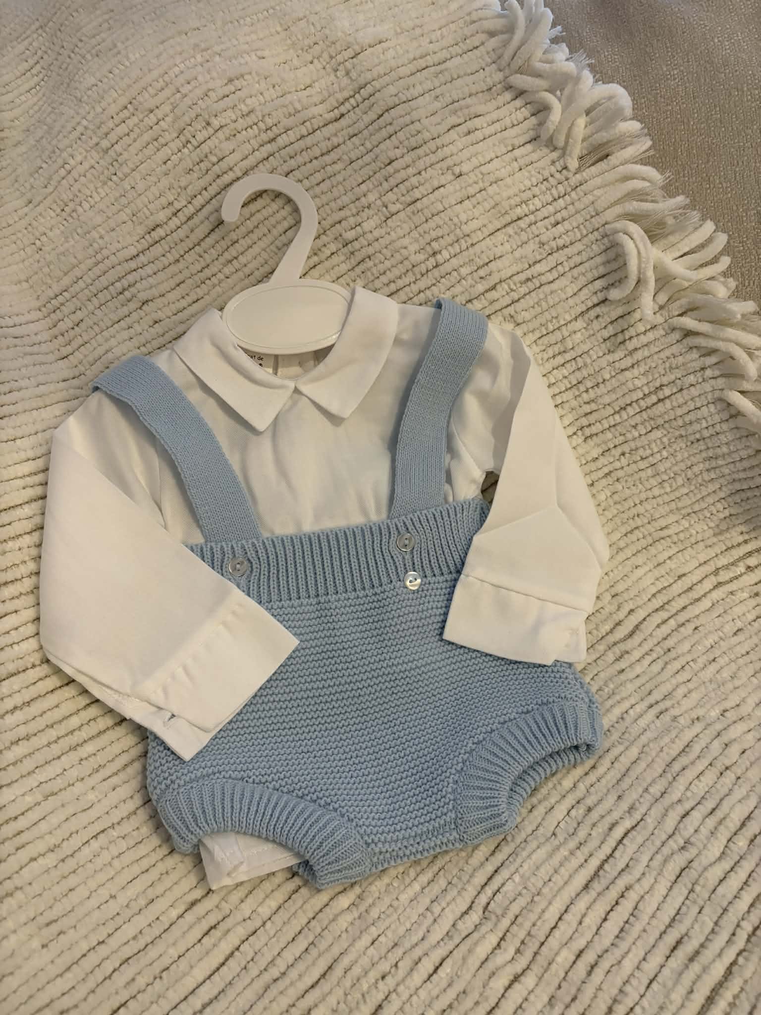 Baby boy 2 piece knitted romper & shirt set