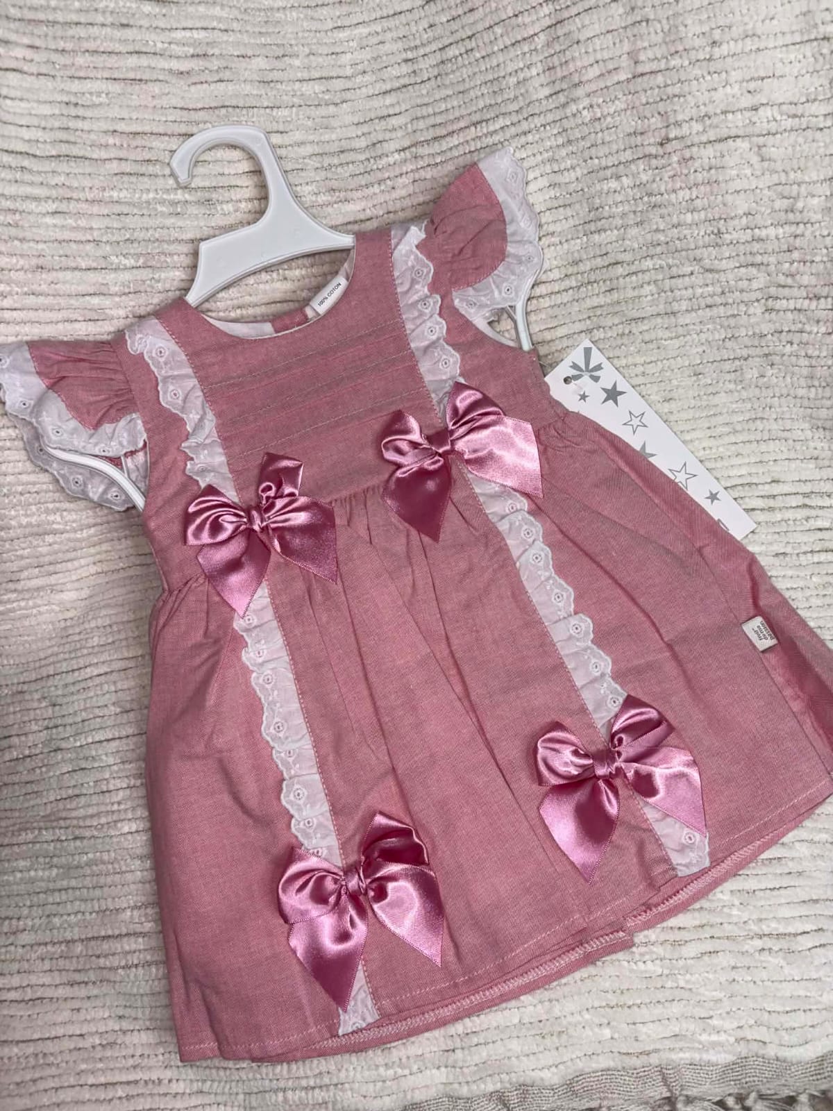 Lace & Bow Girl Dress – Blush Pink