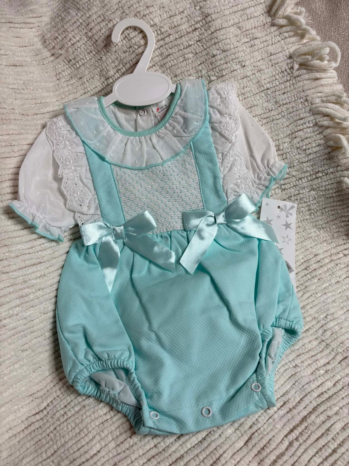 Girls Turquoise Lace Romper Set