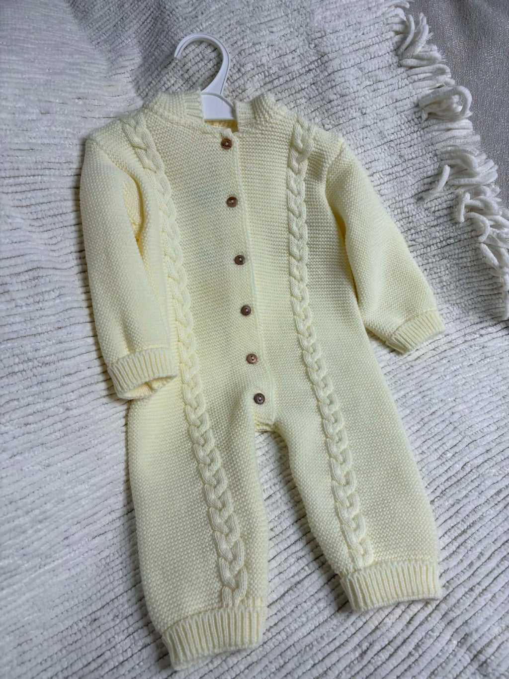Knitted Hooded Pramsuit - Lemon