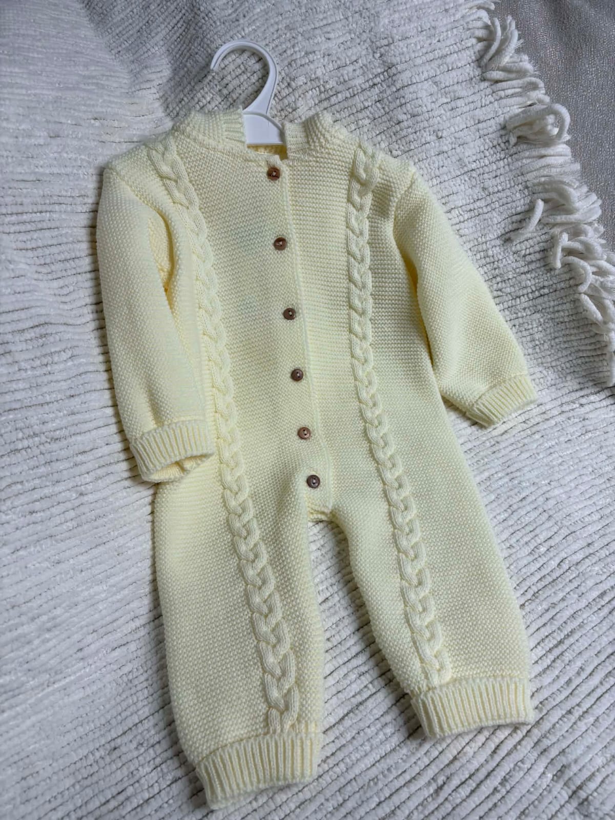 Knitted Hooded Pramsuit - Lemon