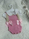 Vintage Lace Knit Romper Set – Blush Pink