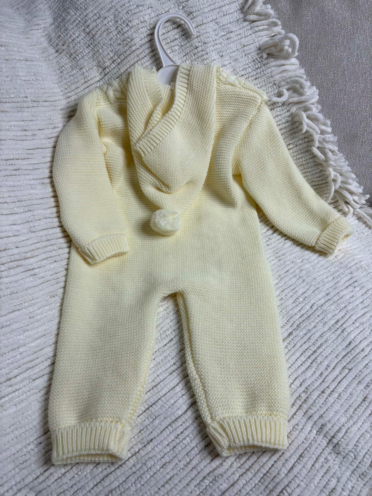 Knitted Hooded Pramsuit - Lemon