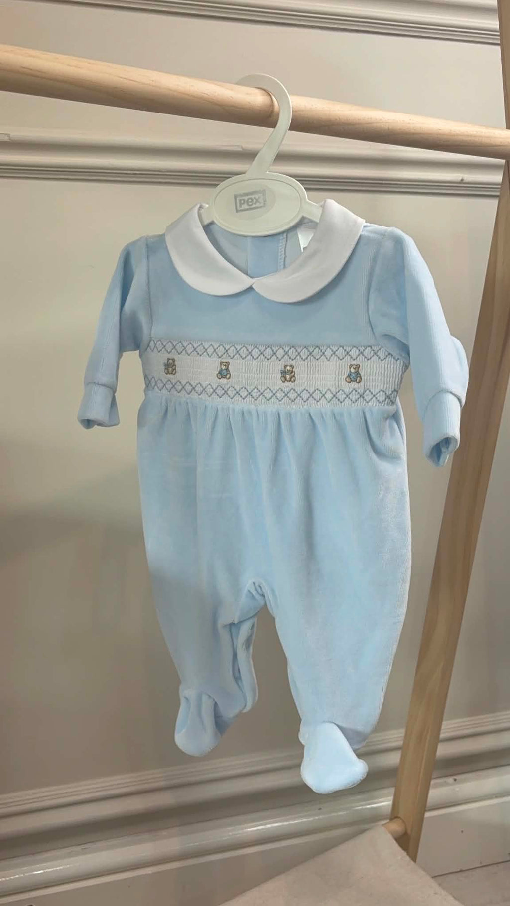 Teddy Smocked Sleepsuit - Blue