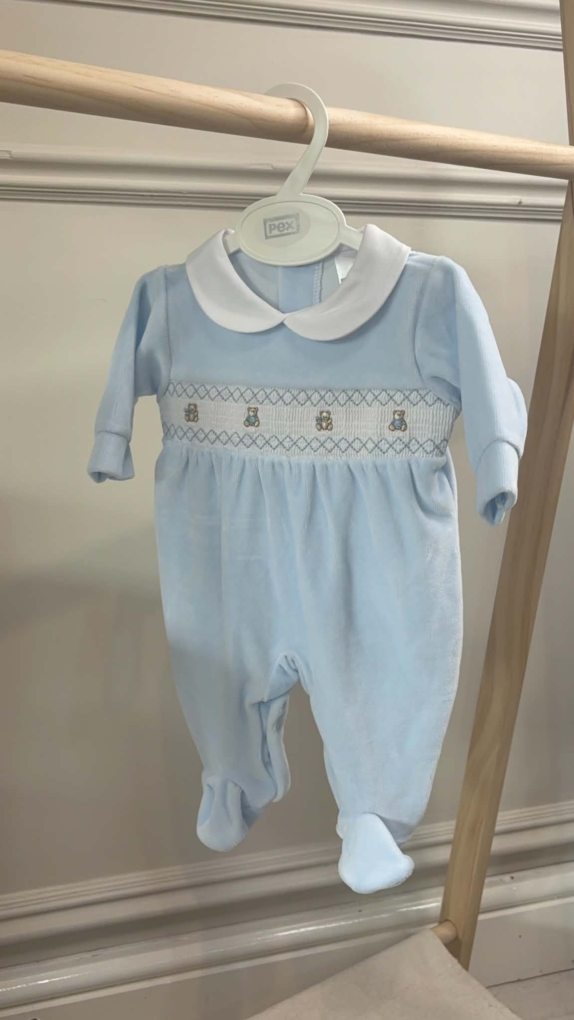 Teddy Smocked Sleepsuit - Blue