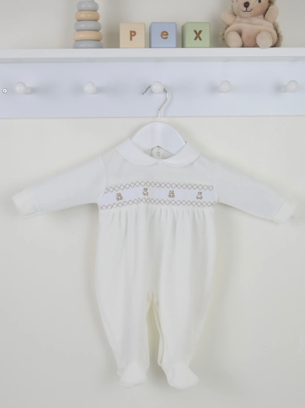 Teddy Smocked Sleepsuit - Ivory