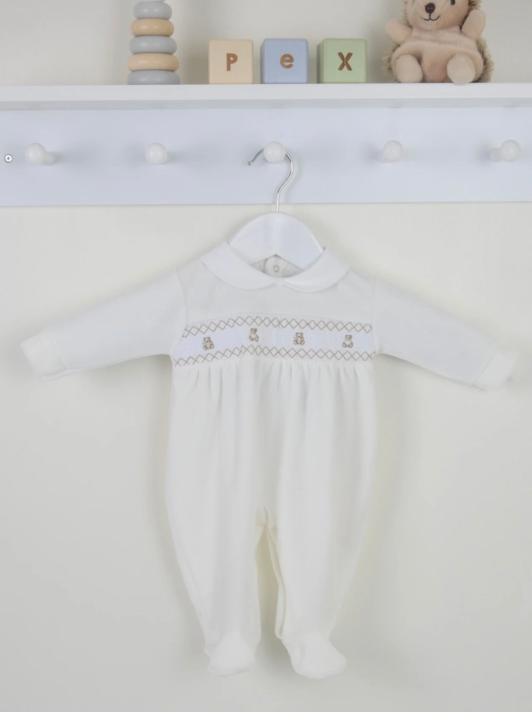 Teddy Smocked Sleepsuit - Ivory