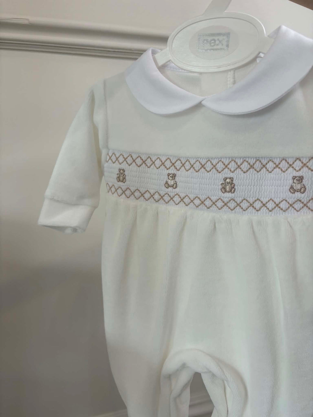 Teddy Smocked Sleepsuit - Ivory