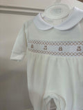 Teddy Smocked Sleepsuit - Ivory