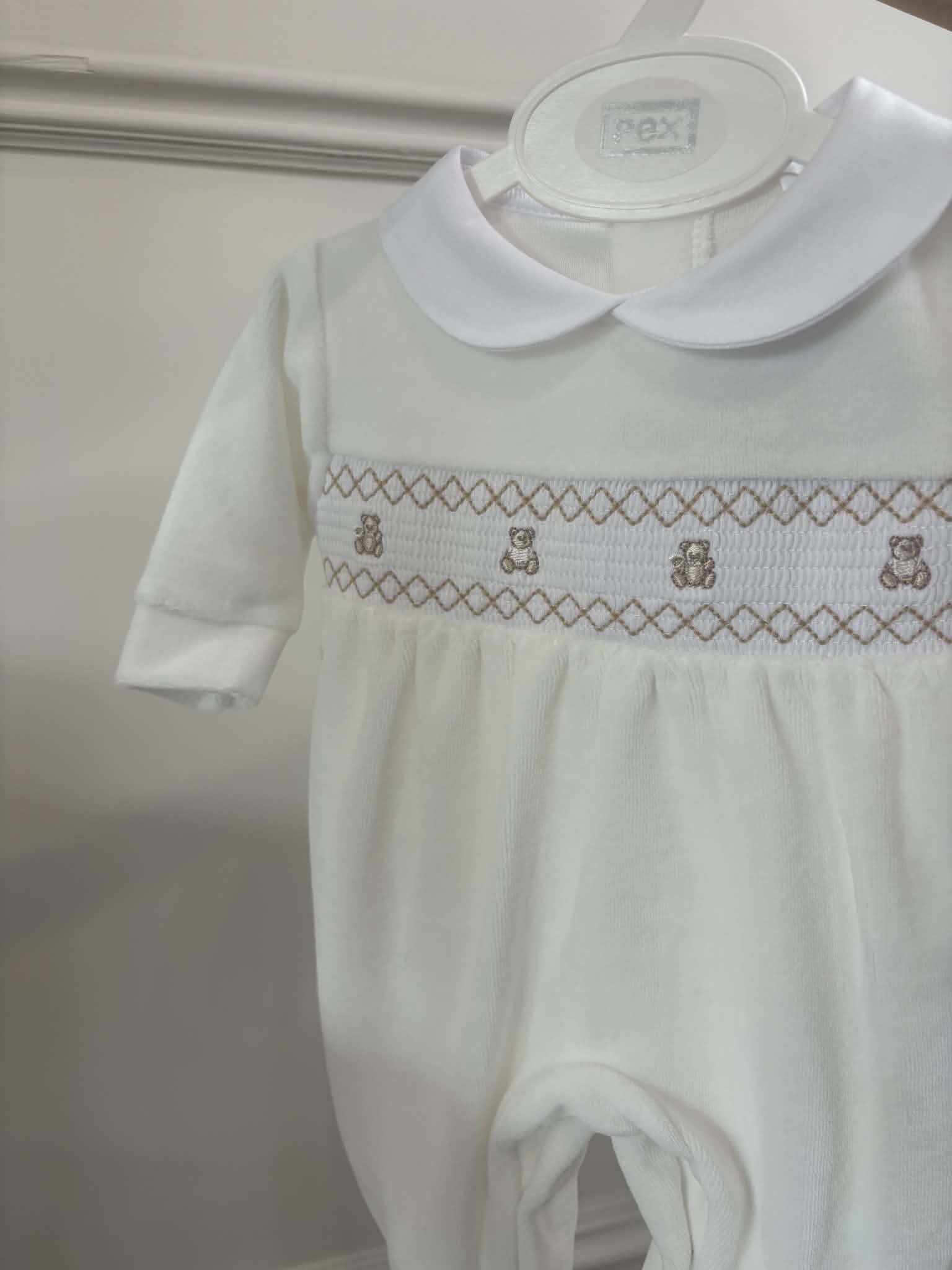 Teddy Smocked Sleepsuit - Ivory